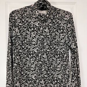 JCrew Tissue Paper floral Black and White Turtleneck